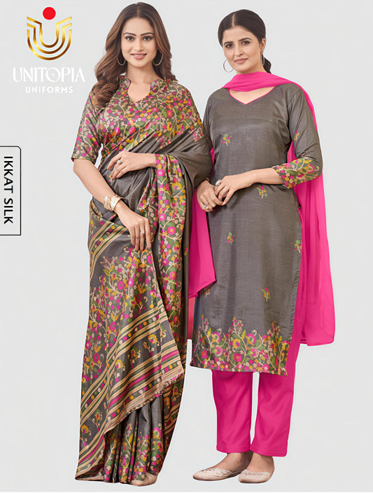 IKKAT SILK / UNIFORM SAREE  (IKS8071)